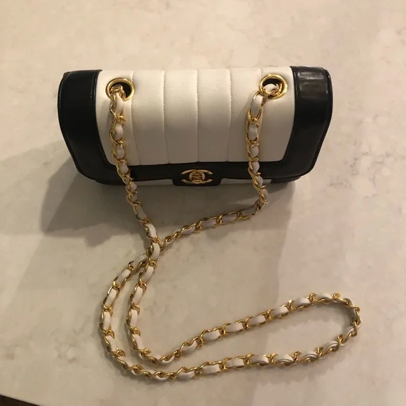 Vintage Chanel Mini Mademoiselle Bag Black and White Lambskin Gold Hardware - Picture 10 of 17